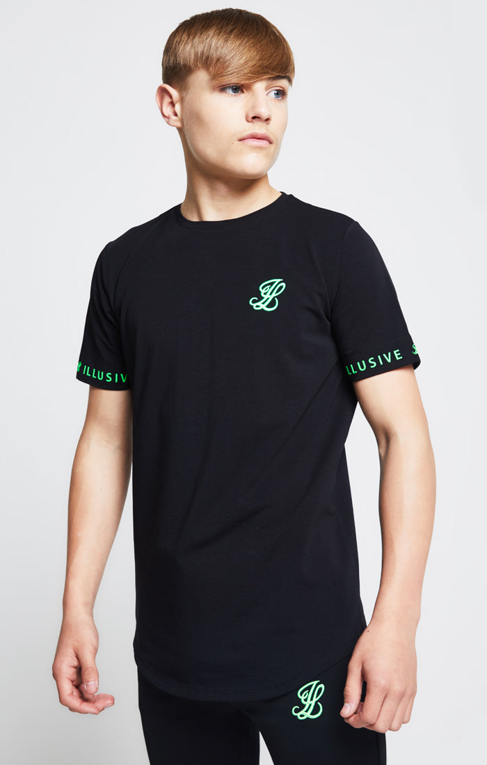 Illusive London S/S Taped Tee – Black & Neon Green