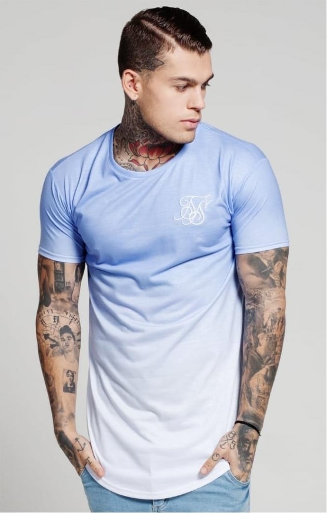 SikSilk Curved Hem Faded Tee - Belair Blue Fade