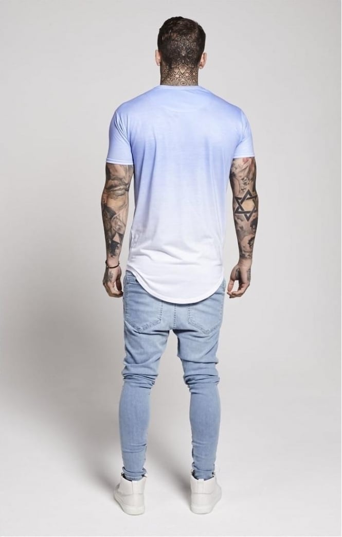 SikSilk Curved Hem Faded Tee - Belair Blue Fade (1)