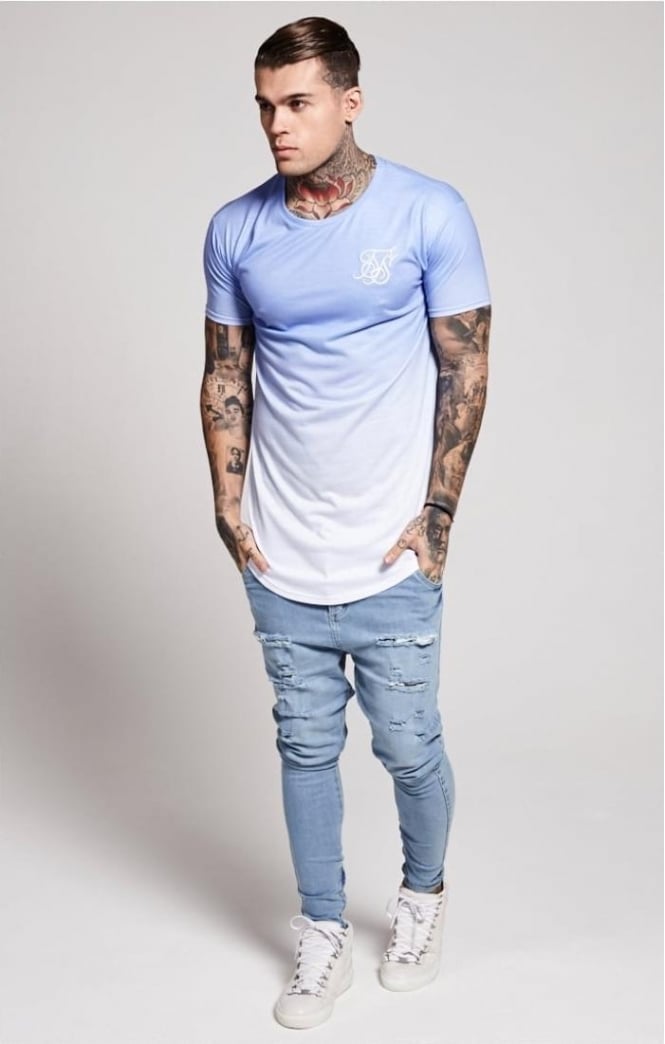 Load image into Gallery viewer, SikSilk Curved Hem Faded Tee - Belair Blue Fade (2)