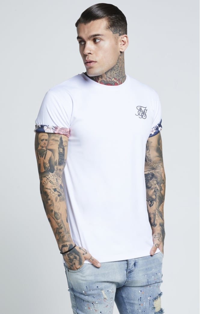 SikSilk Curved Hem Rolled Sleeve Tee - White