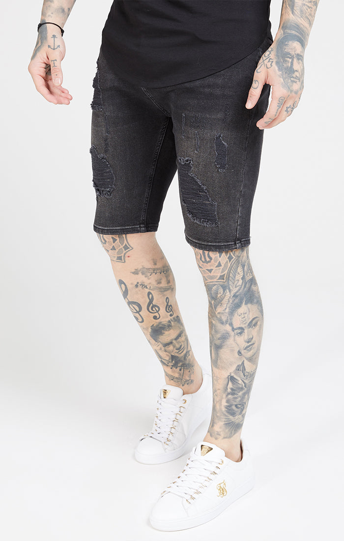 Black Skinny Distressed Denim Short