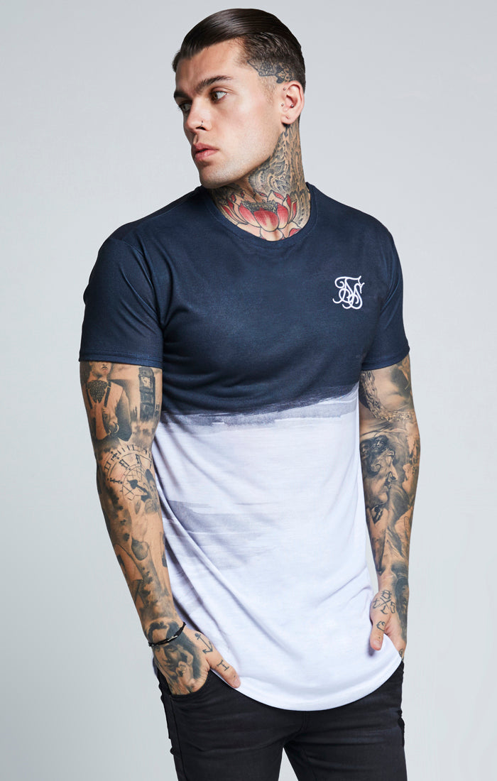 SikSilk Curved Hem Wash Out Tee - Black & White