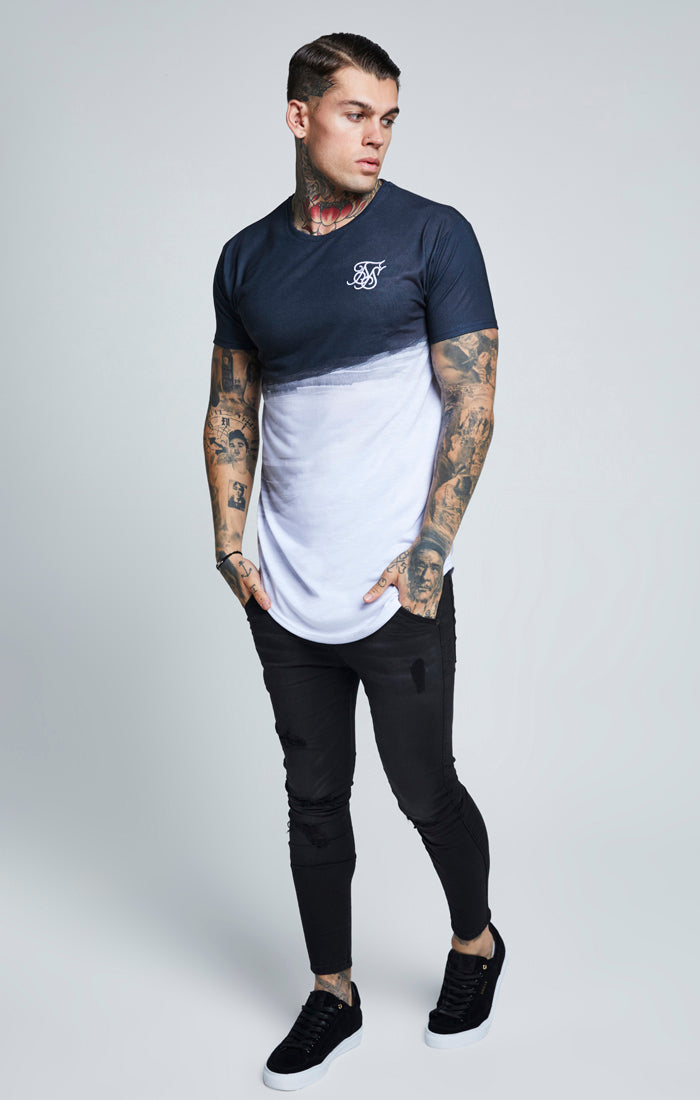 SikSilk Curved Hem Wash Out Tee - Black & White (1)