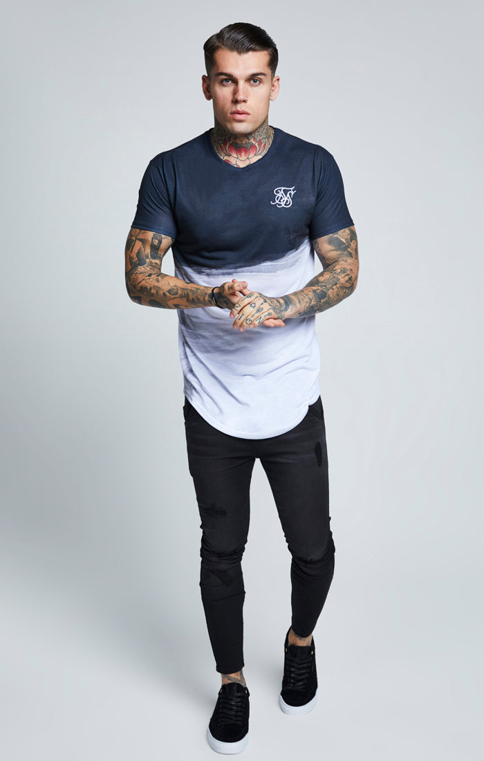 SikSilk Curved Hem Wash Out Tee - Black & White (3)