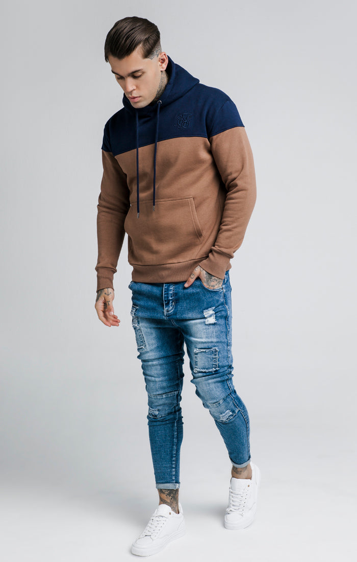 Load image into Gallery viewer, SikSilk Cut and Sew Overhead Hoodie - Rust &amp; Navy (1)