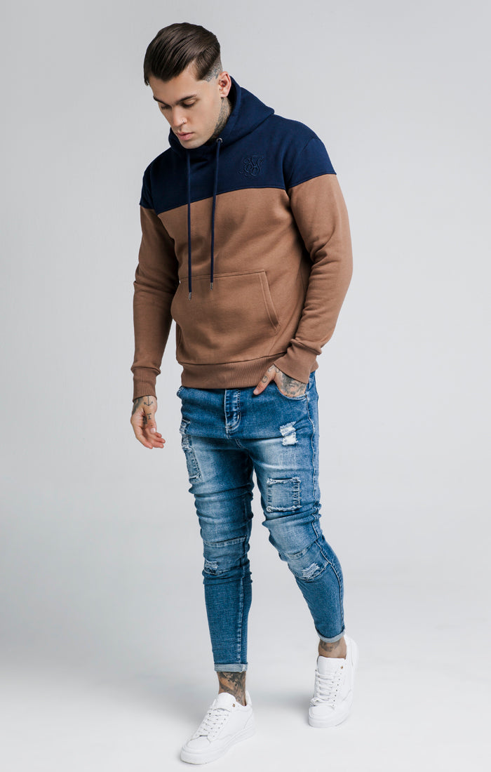 SikSilk Cut and Sew Overhead Hoodie - Rust & Navy (1)