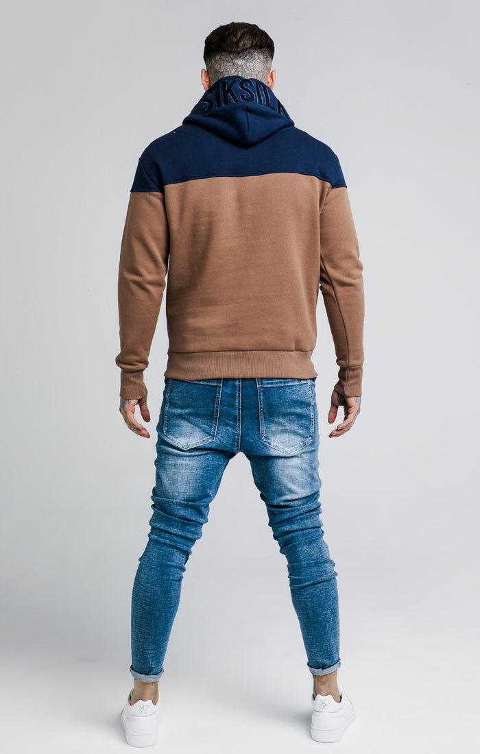 SikSilk Cut and Sew Overhead Hoodie - Rust & Navy (2)