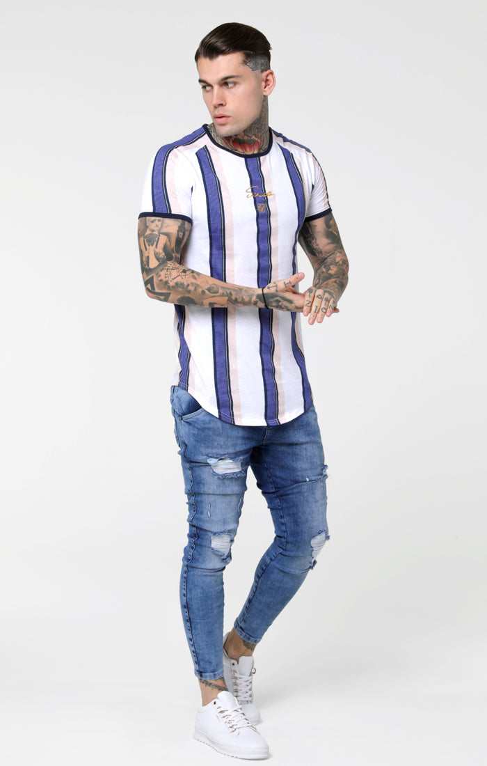 SikSilk Rotary Stripe Raglan Gym Tee - White Navy & Shell (2)