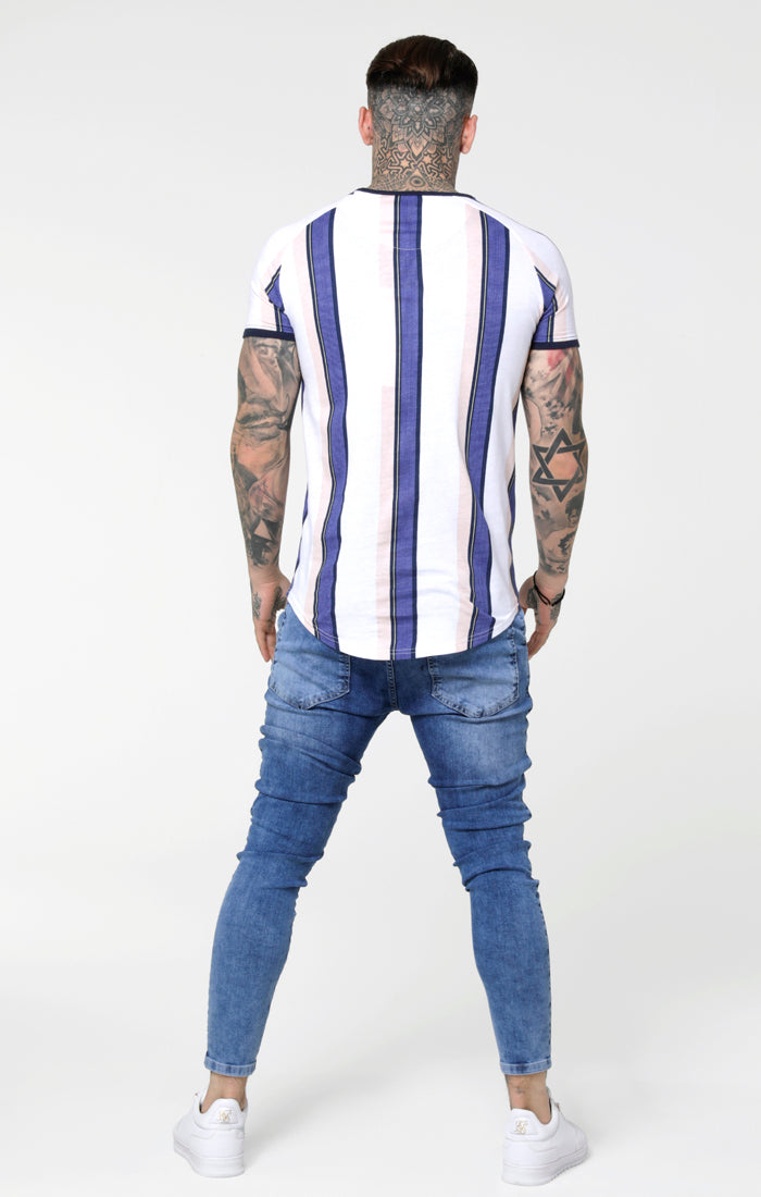 SikSilk Rotary Stripe Raglan Gym Tee - White Navy & Shell (3)