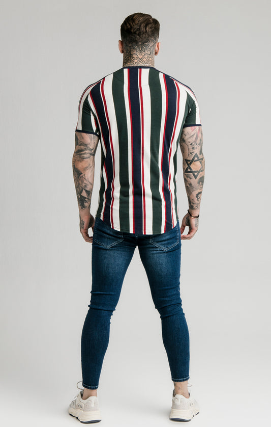 SikSilk Rotary Stripe Raglan Gym Tee - Off White Green & Navy