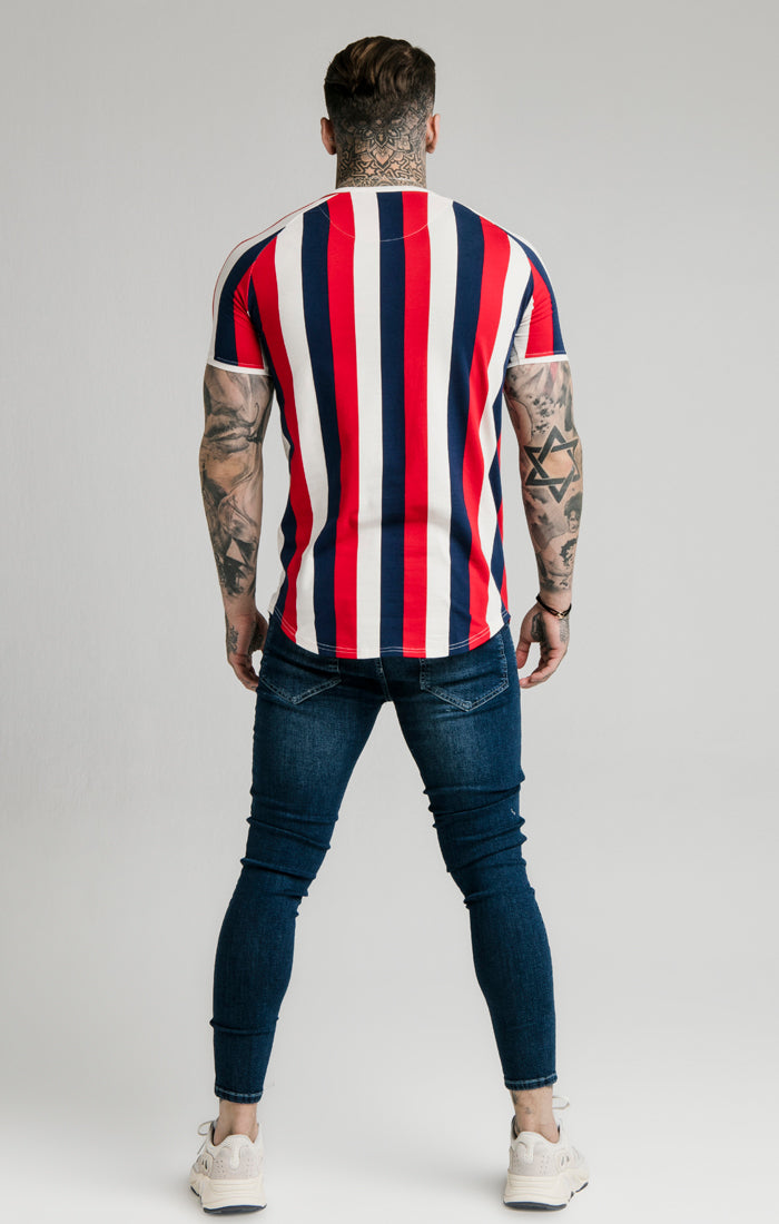 Load image into Gallery viewer, SikSilk Rotary Stripe Raglan Gym Tee - Red Navy &amp; Off White (2)