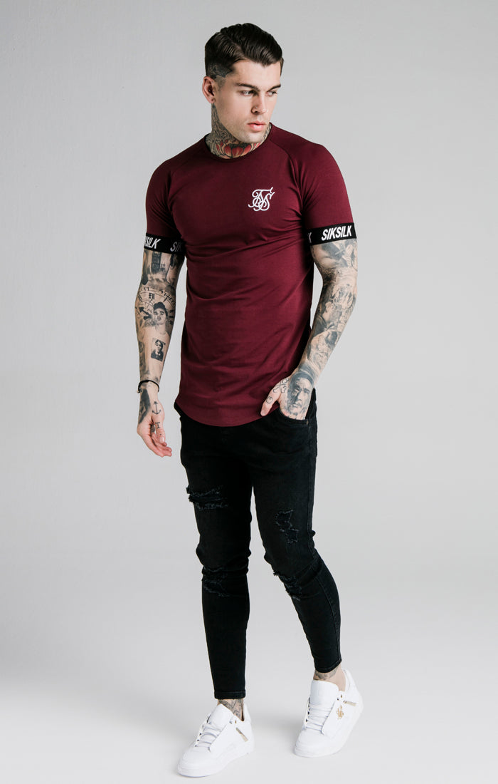 SikSilk Raglan Tech Tape Tee - Burgundy (1)