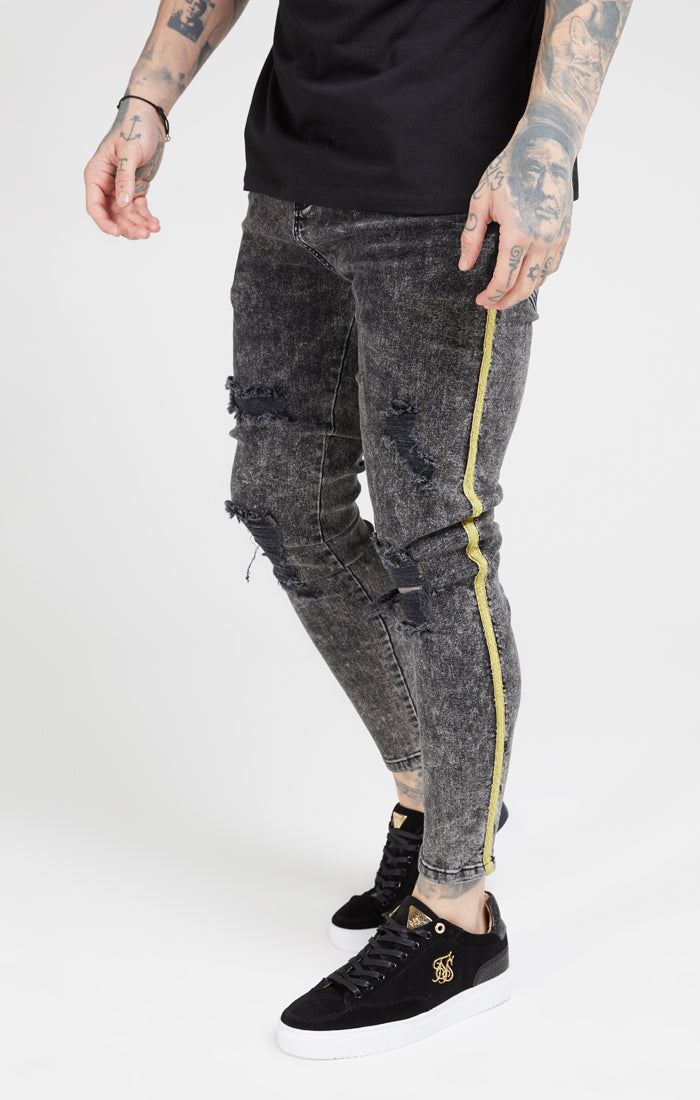 Load image into Gallery viewer, Grey Distressed Taped Skinny Denim