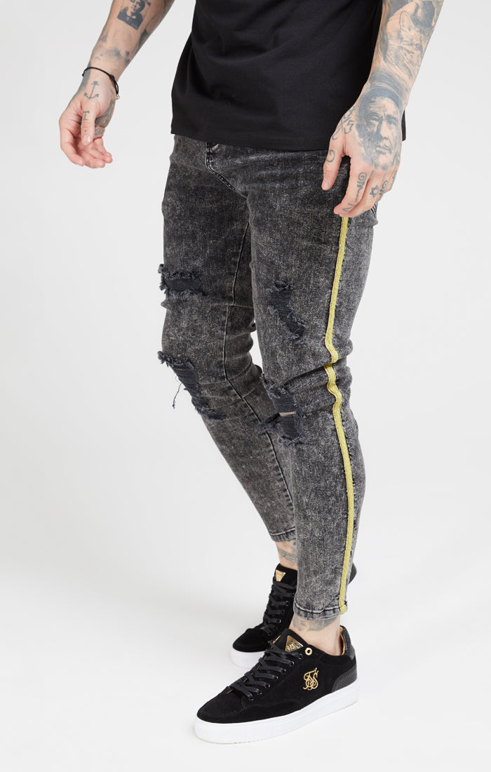 Grey Distressed Taped Skinny Denim