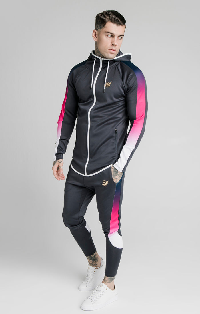 Grey Contrast Sleeve Zip-Thru Hoodie