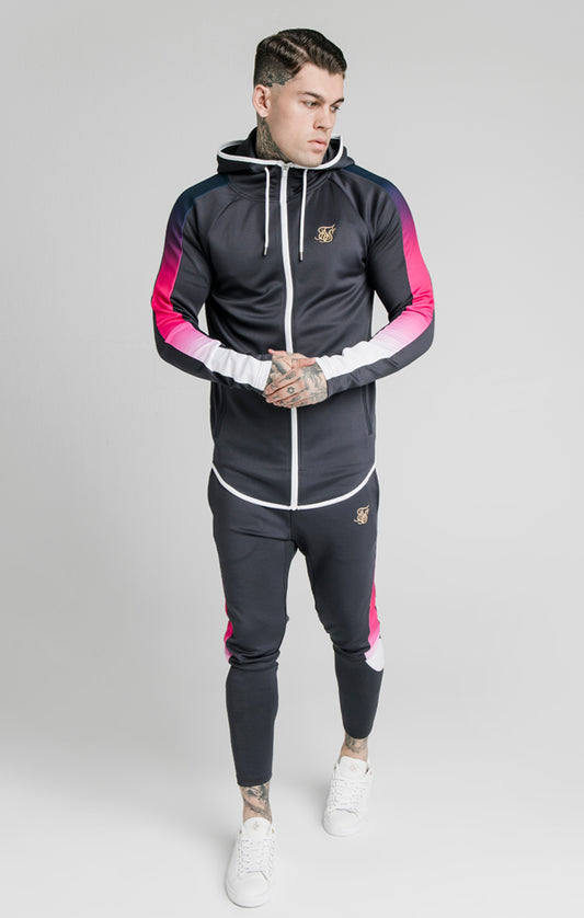 Grey Contrast Sleeve Zip-Thru Hoodie