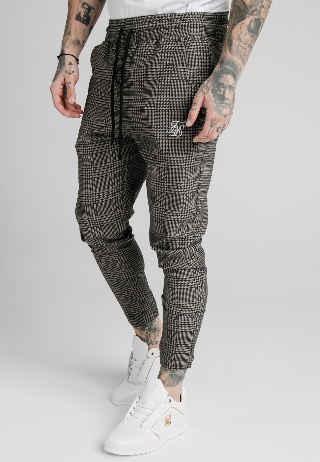 Beige Dogtooth Smart Jogger Pant