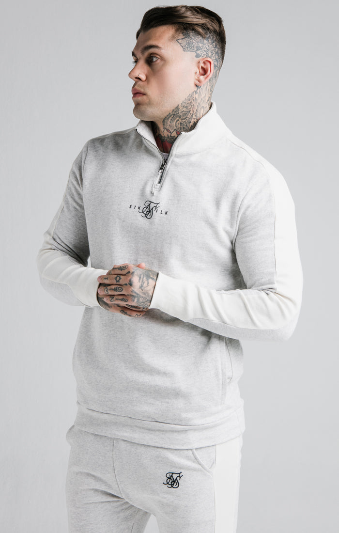 Grey Panelled Quarter Zip-Thru Track Top