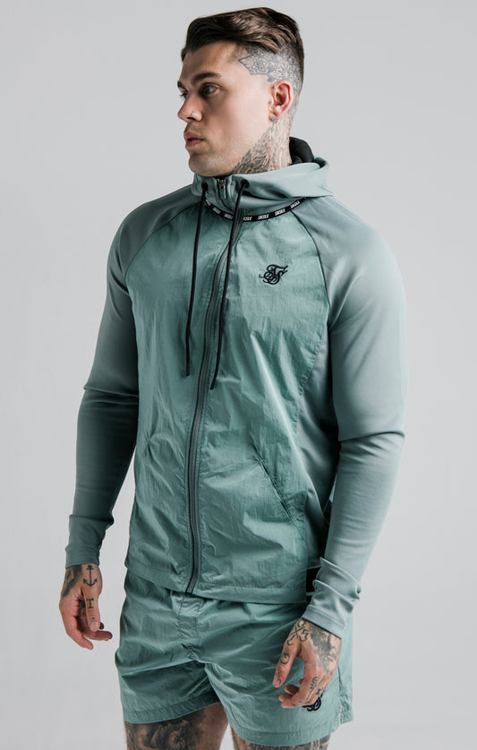 SikSilk Adapt Crushed Nylon Zip Through Hoodie - Pacific