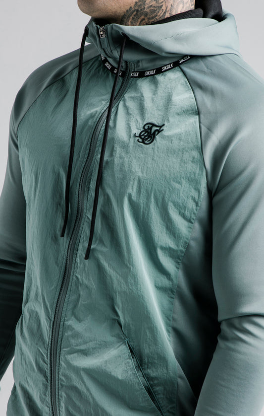 SikSilk Adapt Crushed Nylon Zip Through Hoodie - Pacific