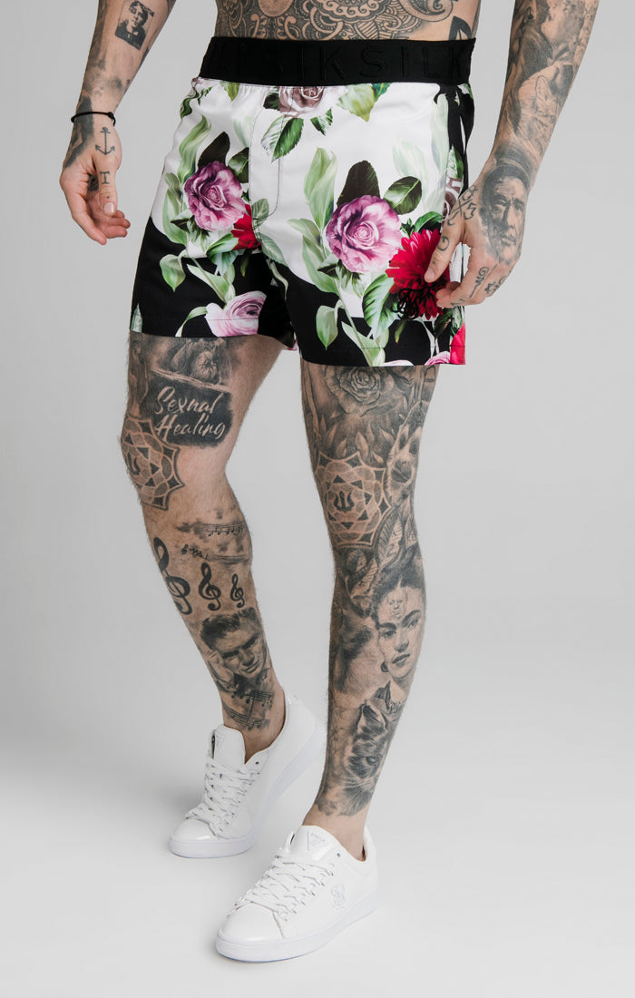 Black Floral Swim Short