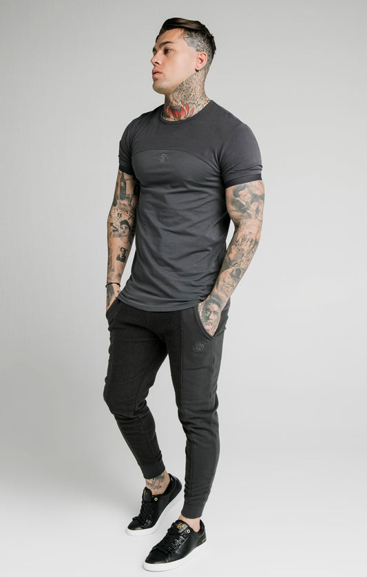 SikSilk Cut & Sew Gym Tee – Washed Grey