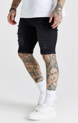 Black Distressed Denim Short