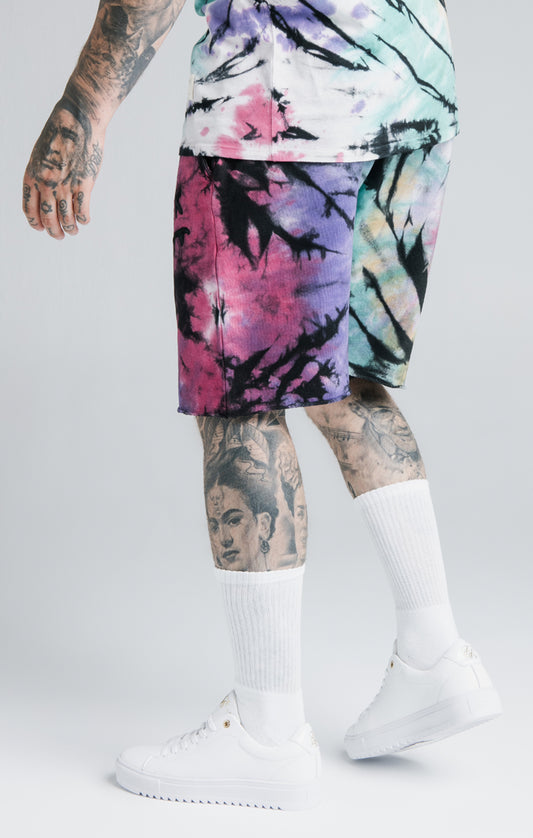 SikSilk X Steve Aoki Relaxed Shorts - Rainbow Ink Tie Dye