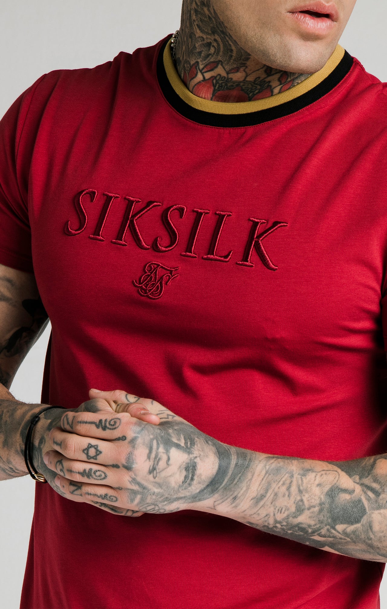 SikSilk Straight Hem Gym Tee – Red,Gold & Black (1)