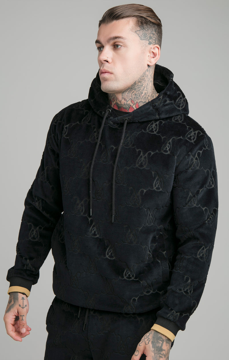 Black Devore Velvet Overhead Hoodie