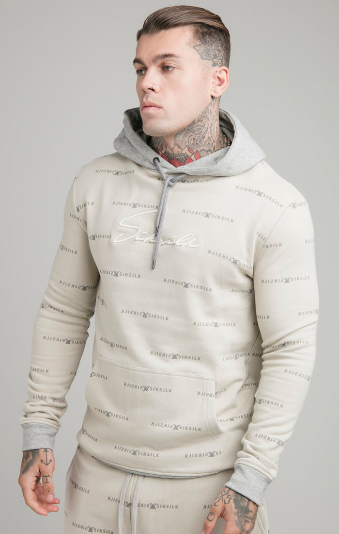 Beige Reflect Print Overhead Hoodie