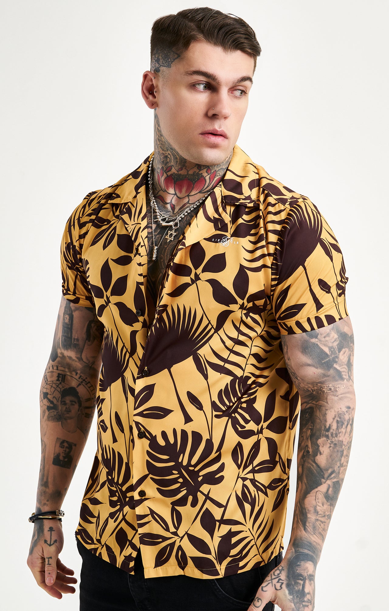 Yellow Leaf Print Resort Shirt