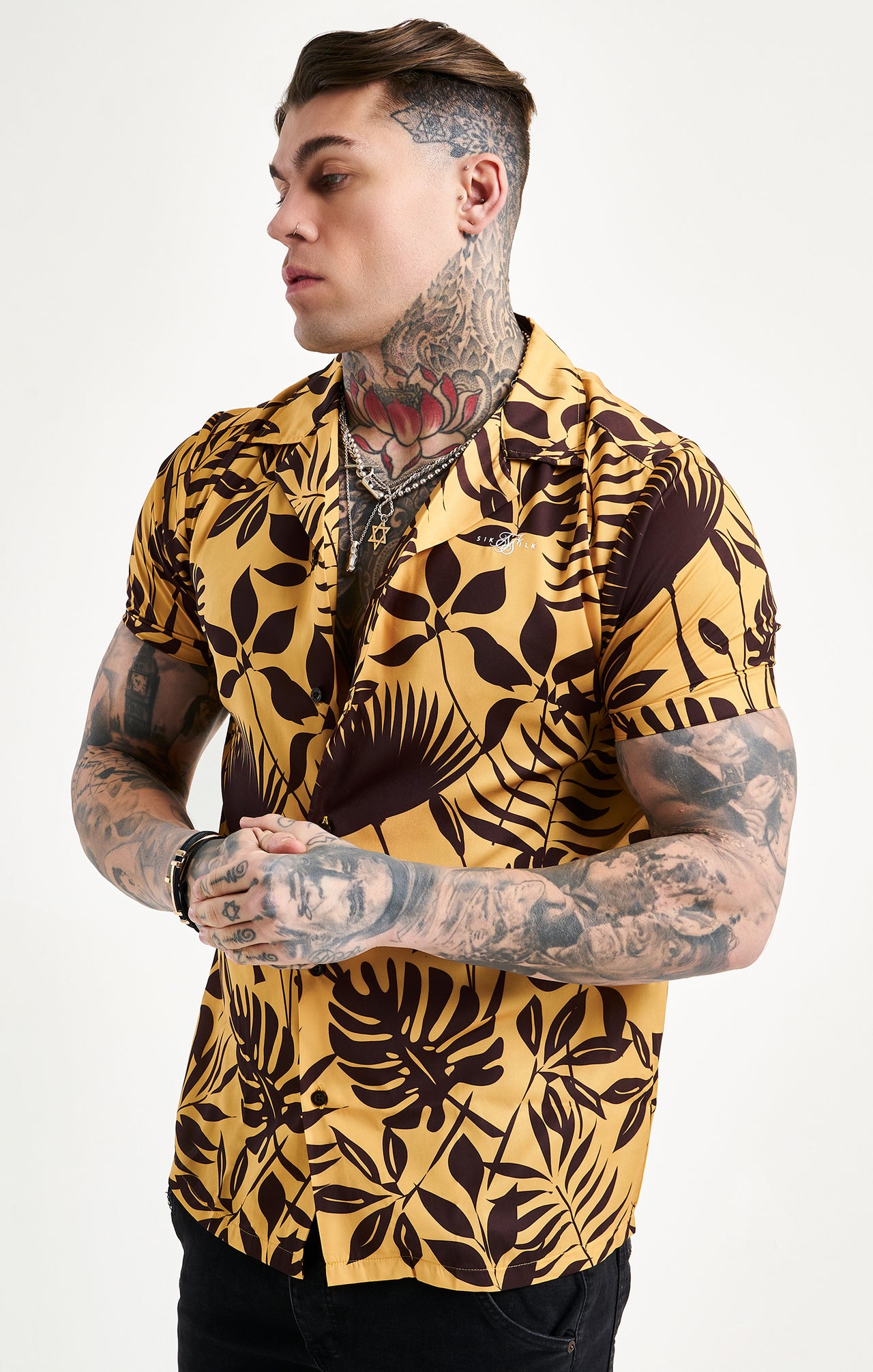 Yellow Leaf Print Resort Shirt (2)