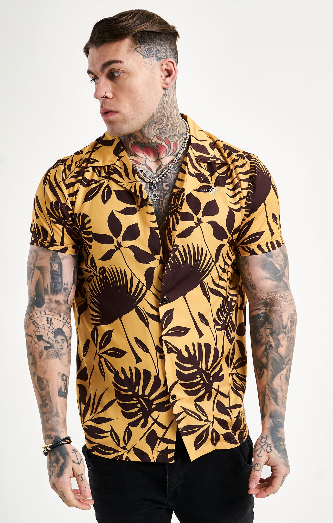 Yellow Leaf Print Resort Shirt (3)