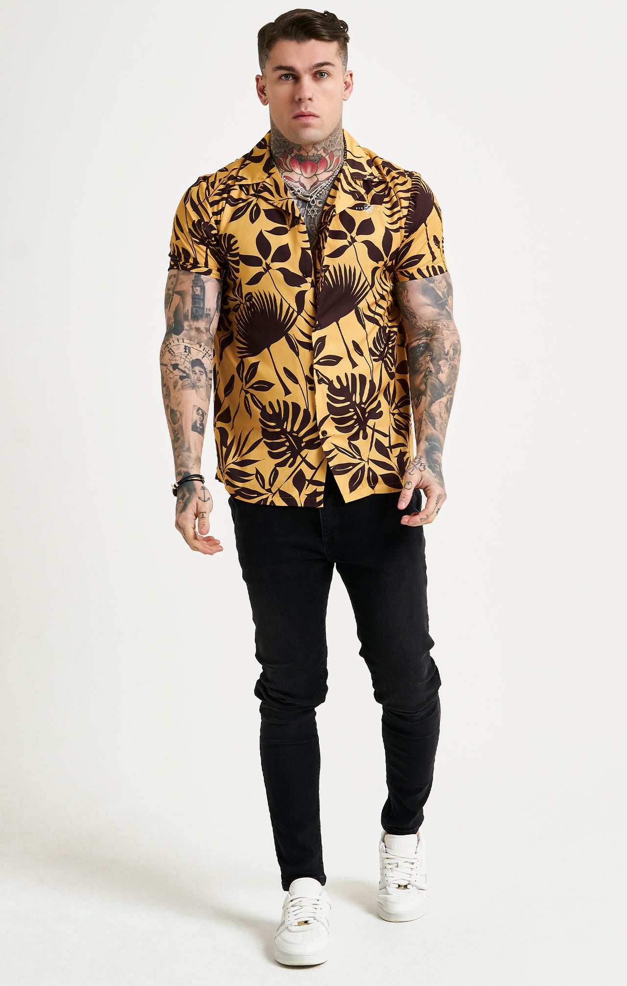 Yellow Leaf Print Resort Shirt (5)