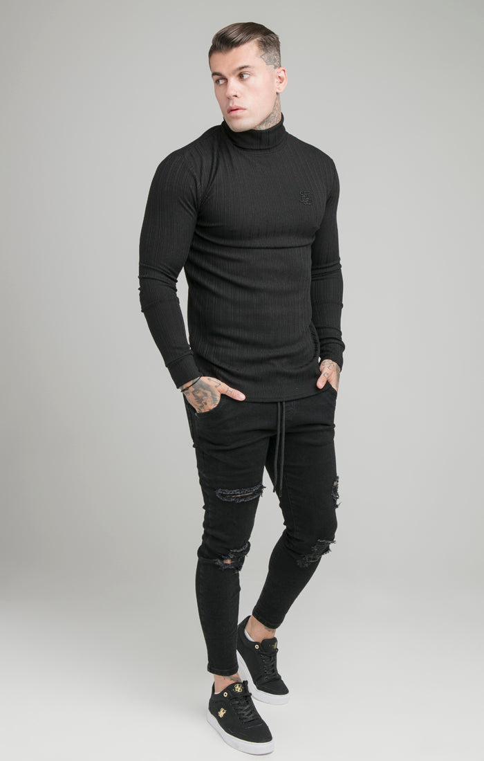 SikSilk L/S New Rib Knit Polo Neck - Black (3)