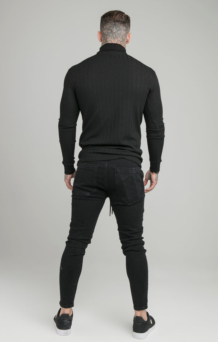 SikSilk L/S New Rib Knit Polo Neck - Black (4)