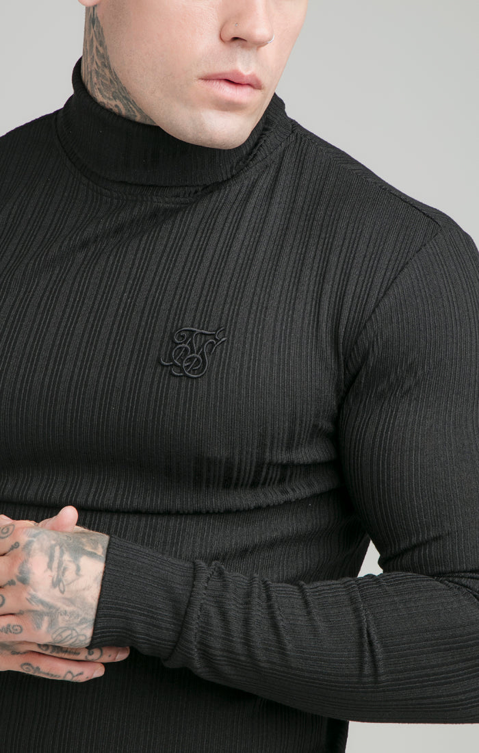 SikSilk L/S New Rib Knit Polo Neck - Black (1)