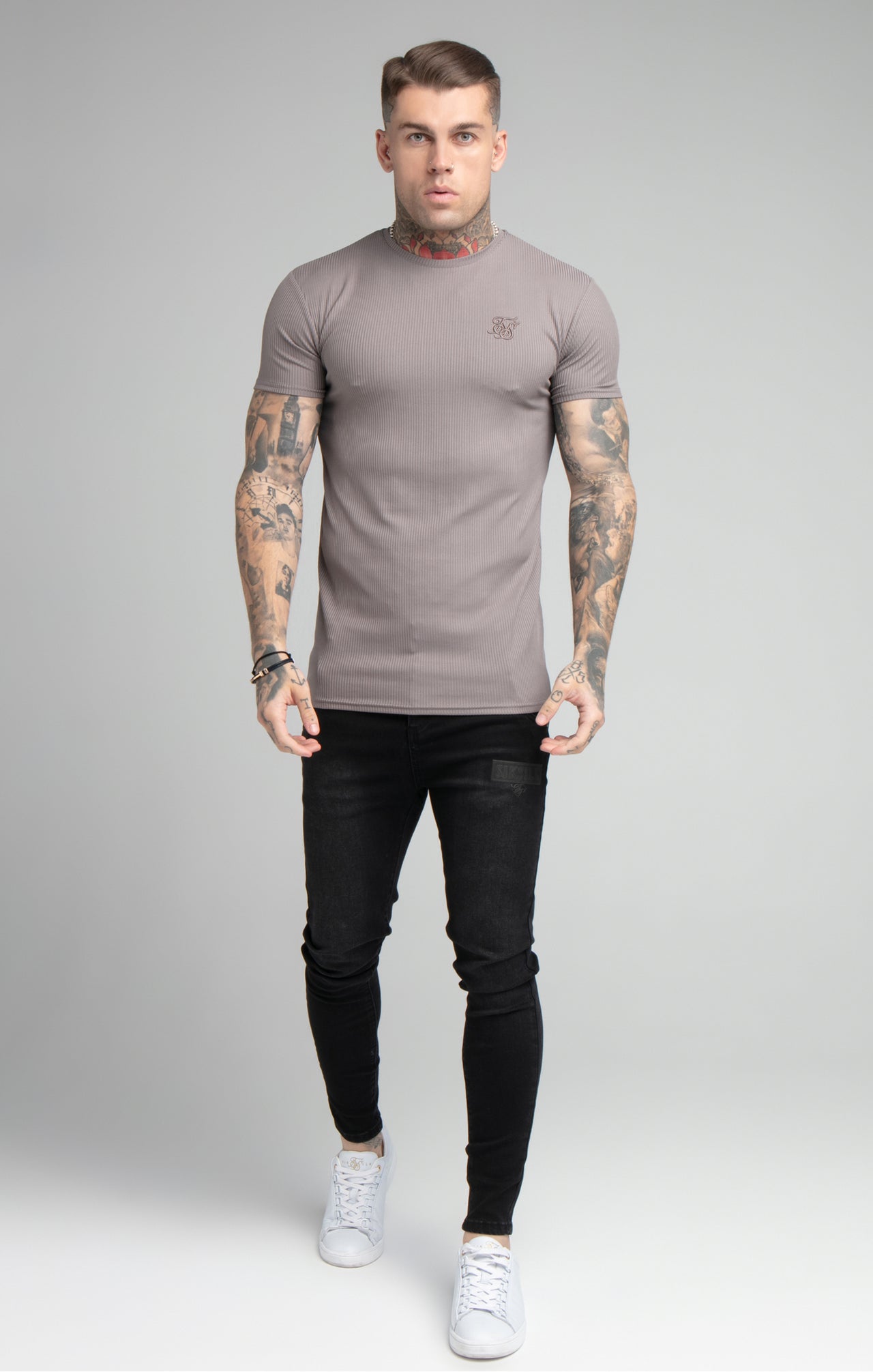 Grey Rib Raglan Muscle Fit T-Shirt (2)
