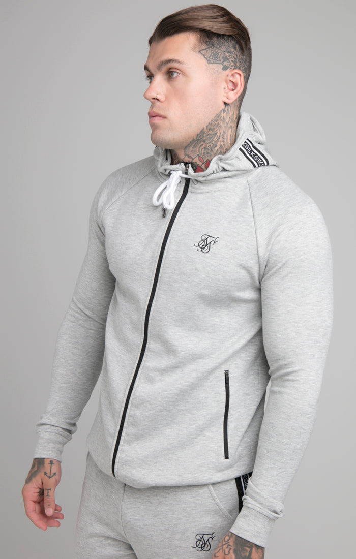Grey Marl Tape Detail Zip-Thru Track Top