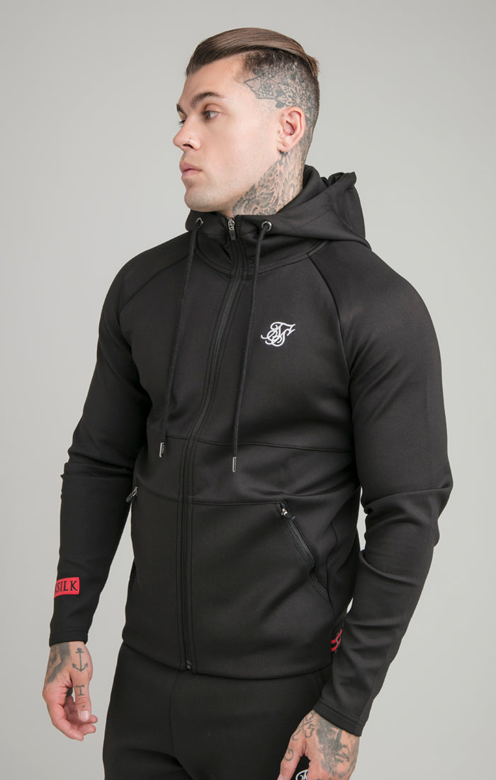 Black Exhibit Zip Through Hoodie