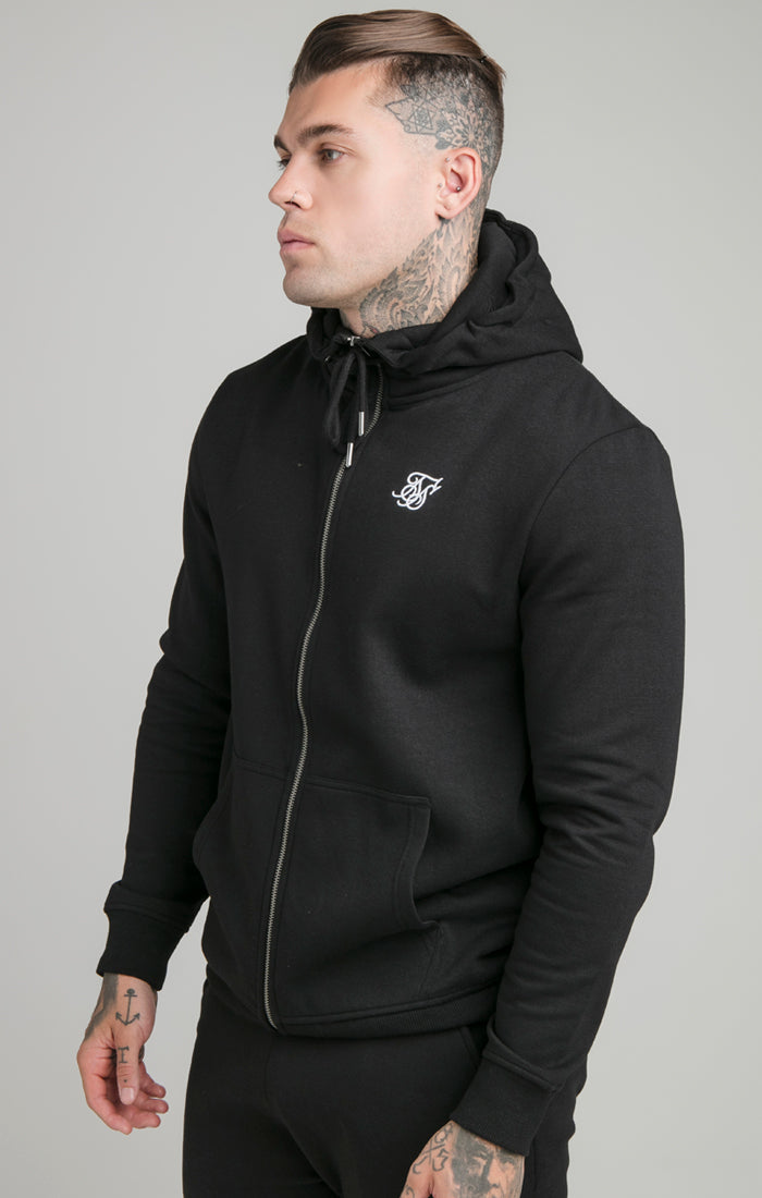 Black Essential Zip Through Funnel Neck Hoodie