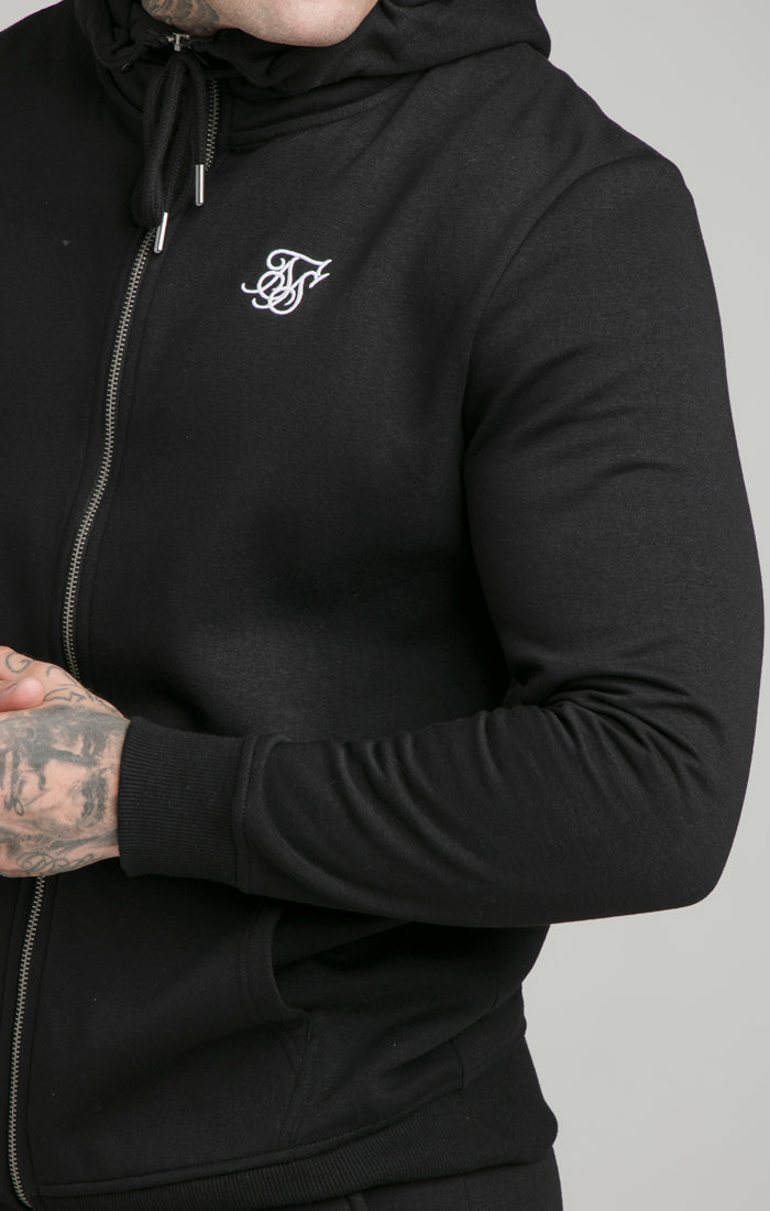 Black Essential Zip Through Funnel Neck Hoodie (1)