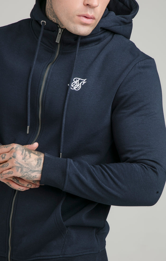SikSilk Men's Navy Zip Through Funnel Neck Hoodie SikSilk NZ