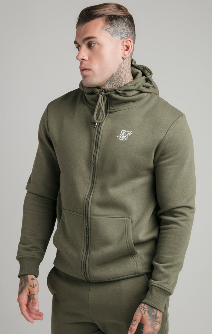 Khaki Essential Zip Through Funnel Neck Hoodie