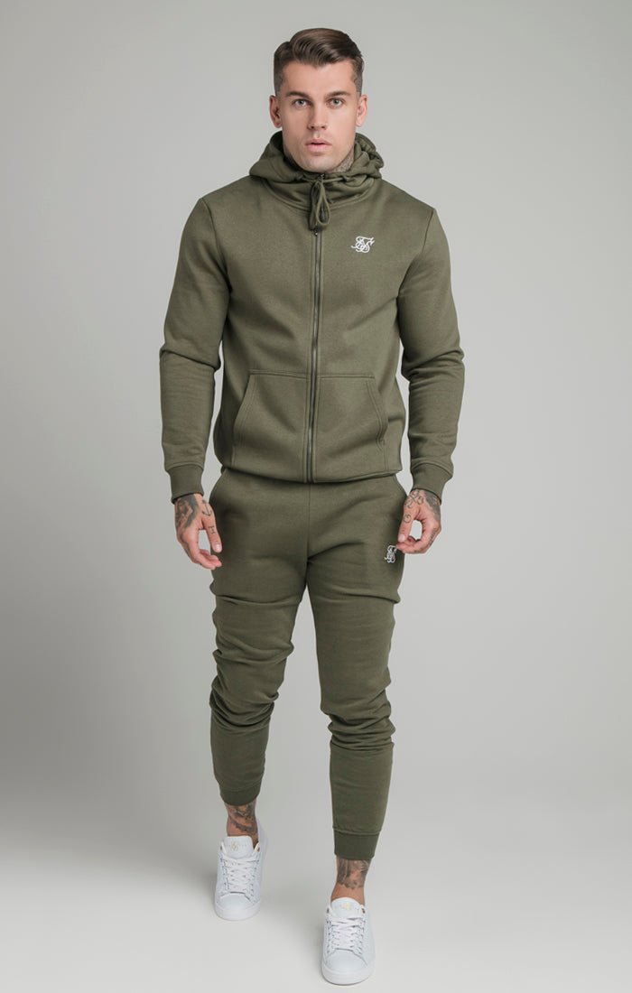 Khaki Essential Zip Through Funnel Neck Hoodie (1)