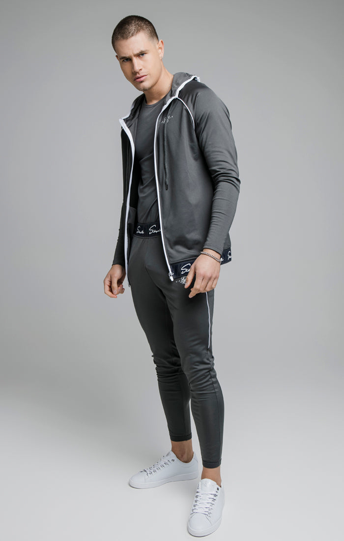 Grey Signature Tape Zip Through Hoodie