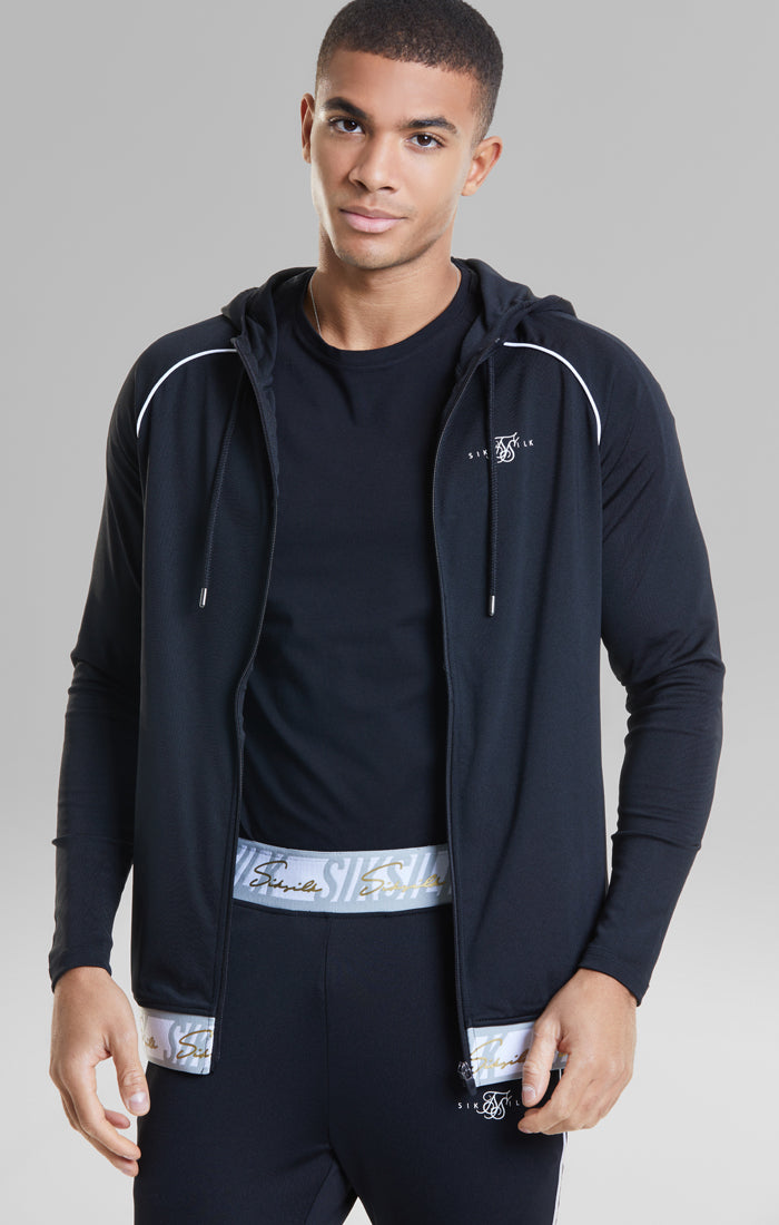 Black Signature Tape Through Hoodie