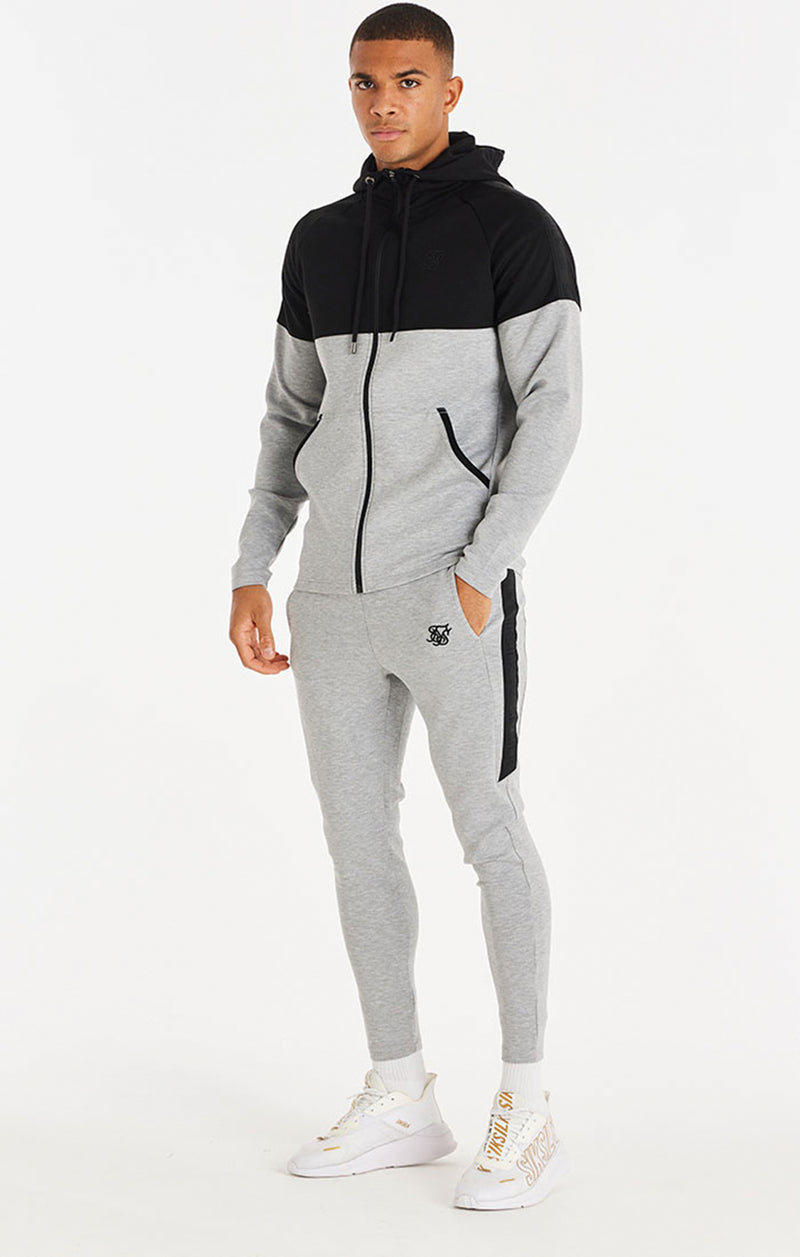 Black Motion Tape Zip Through Hoodie And Jogger Set